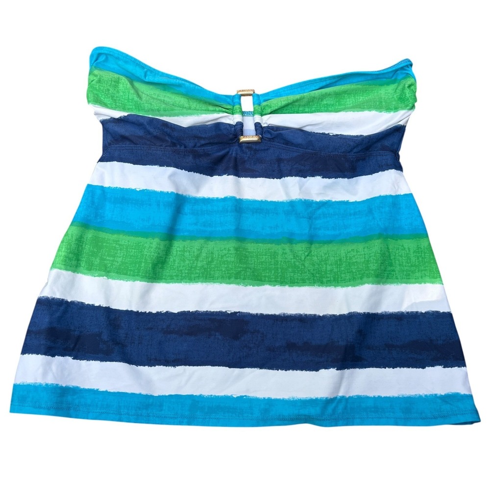 Lauren Ralph Lauren Womens 16 Tankini Top Blue Green Striped Bandeau Swimwear